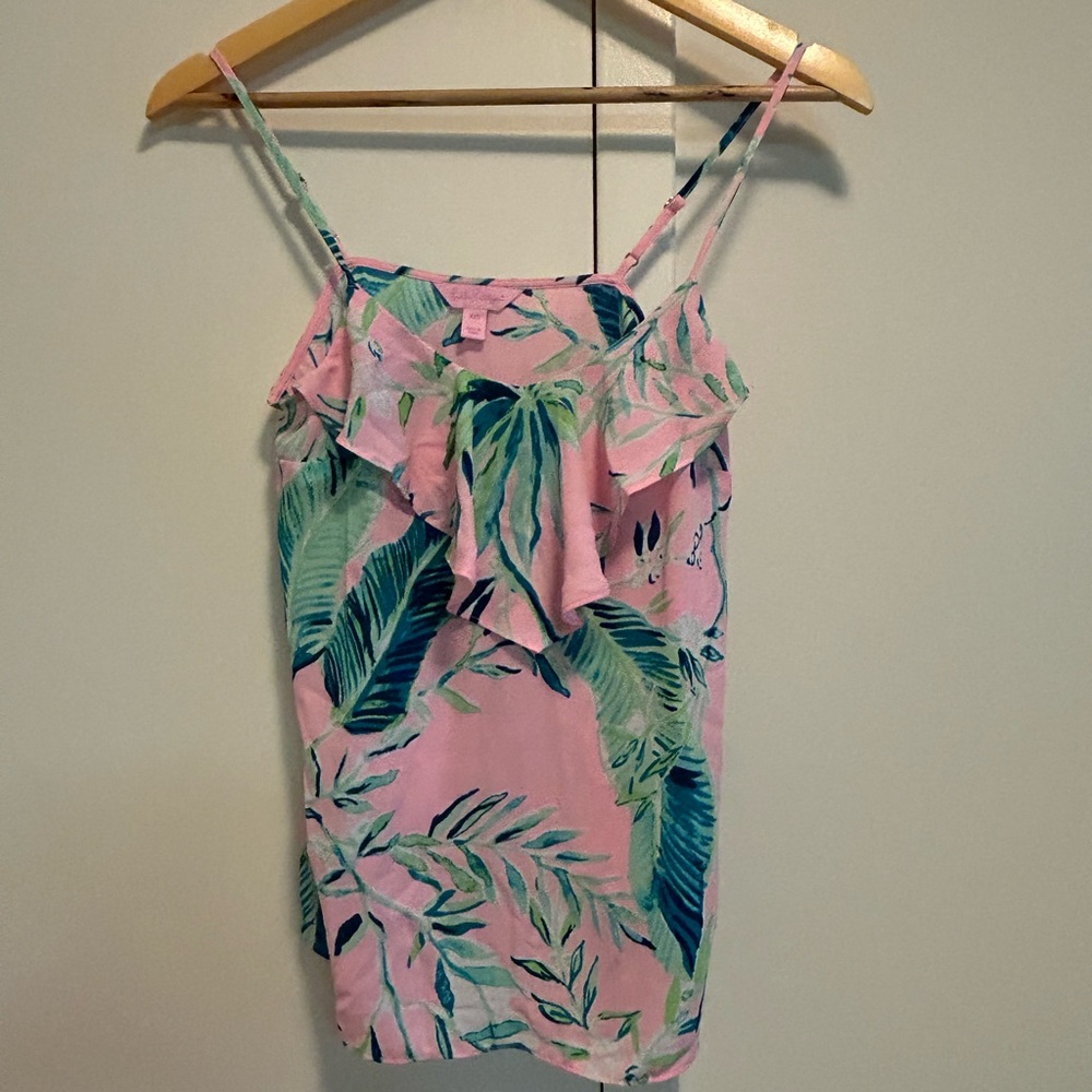 Lilly Pulitzer Pink and Blue Leaf Print Top